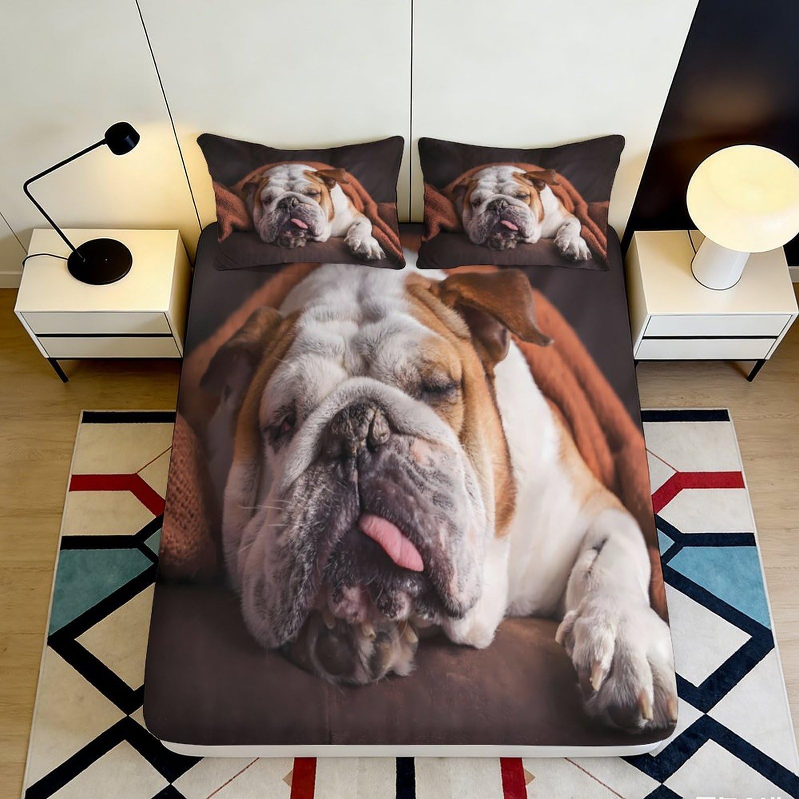 Jqzkxnhpbr Style-9 3D Printed Bulldog Fitted Sheet Microfiber Soft Breathable Dog Face Mattress Cover For Bedroom Guest Room Decor 90X200x25cm