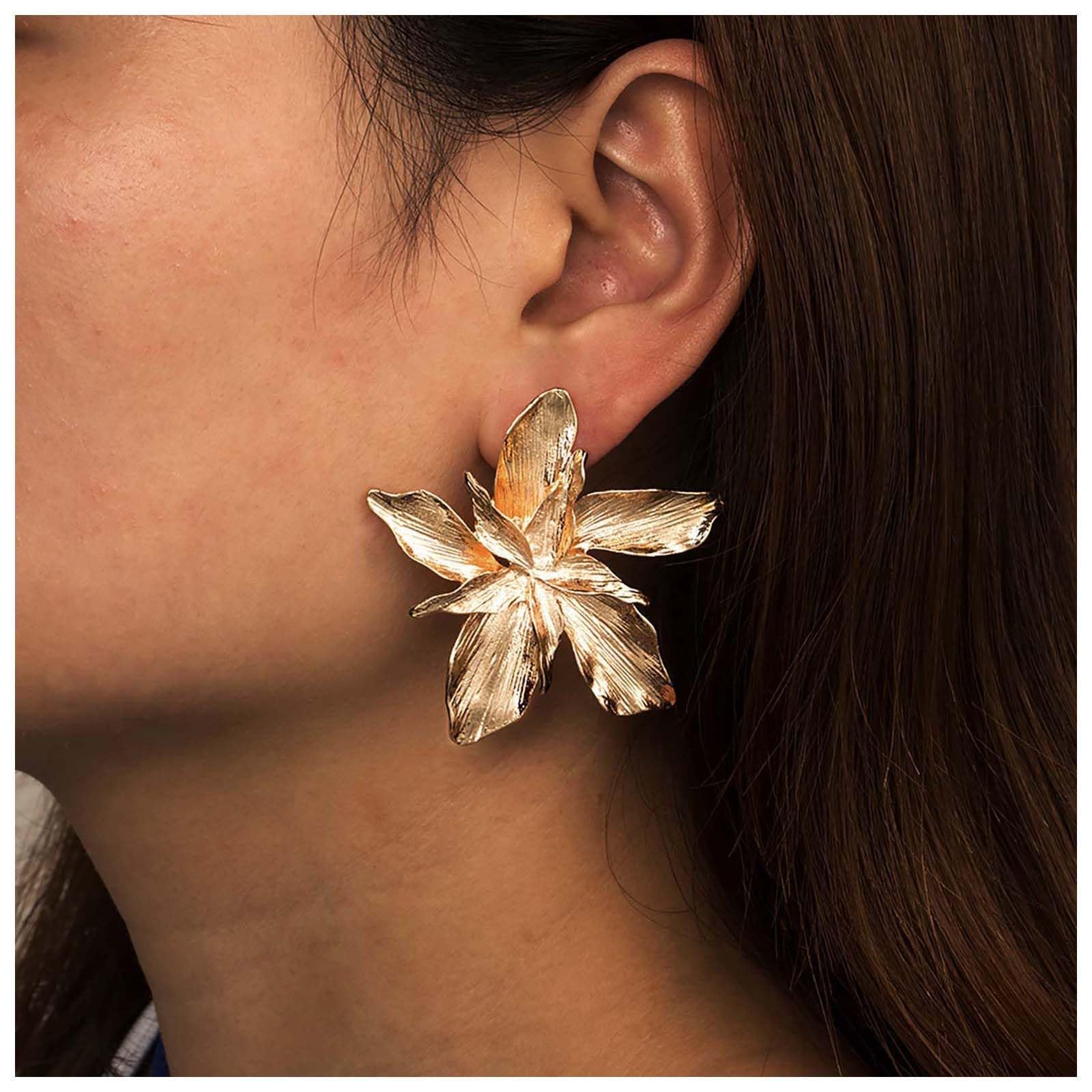 Orecchini Pendenti A Fiore Grande Oro – Gioielli Statement In Metallo Per Donne E Ragazze, Stile Boho Vintage