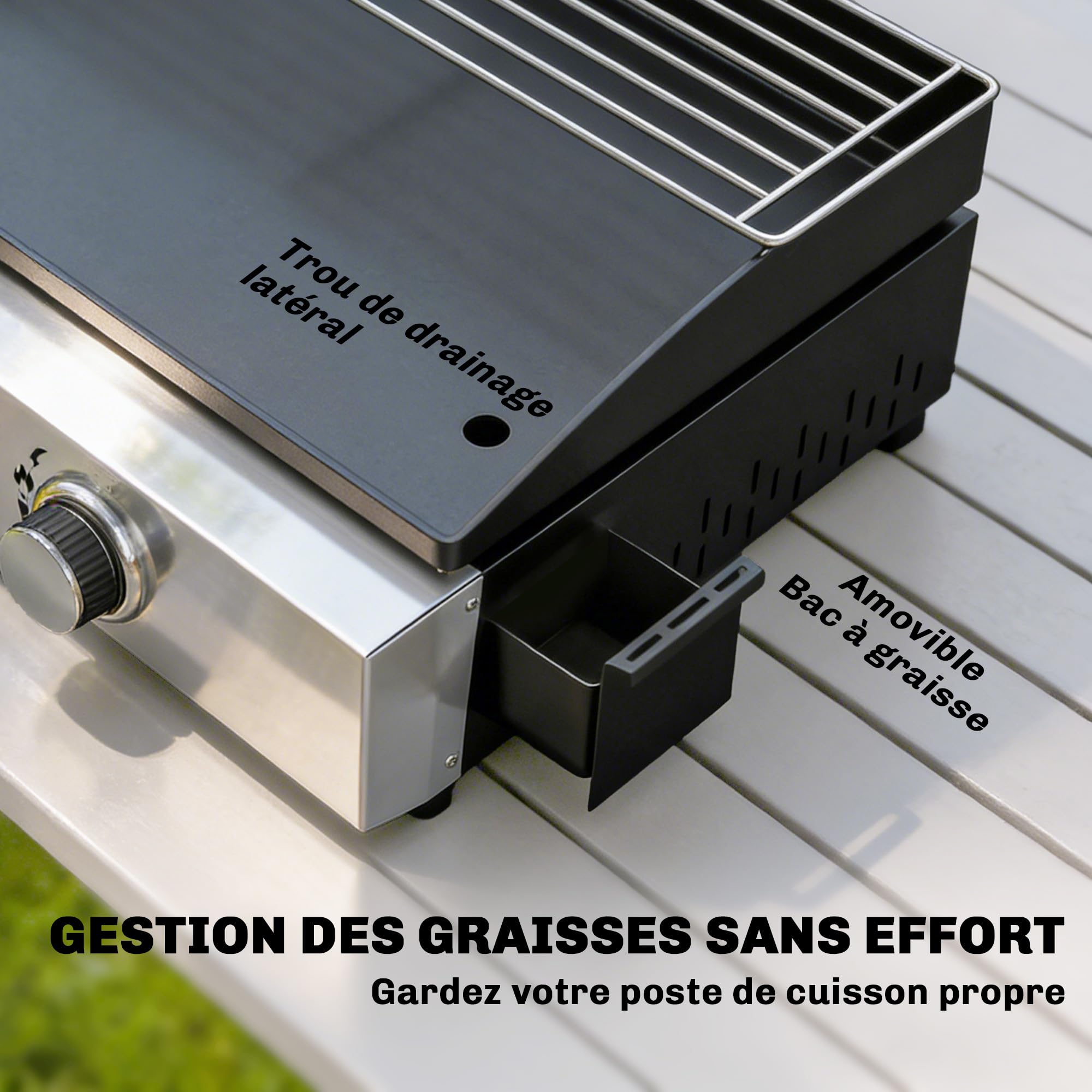 Outsunny Piastra a gas con 3 bruciatori in acciaio inox, 7,5 kW, barbecue a gas con piastra smaltata, resistente al calore e facile da pulire, barbecue da tavolo con griglia di riscaldamento, nero
