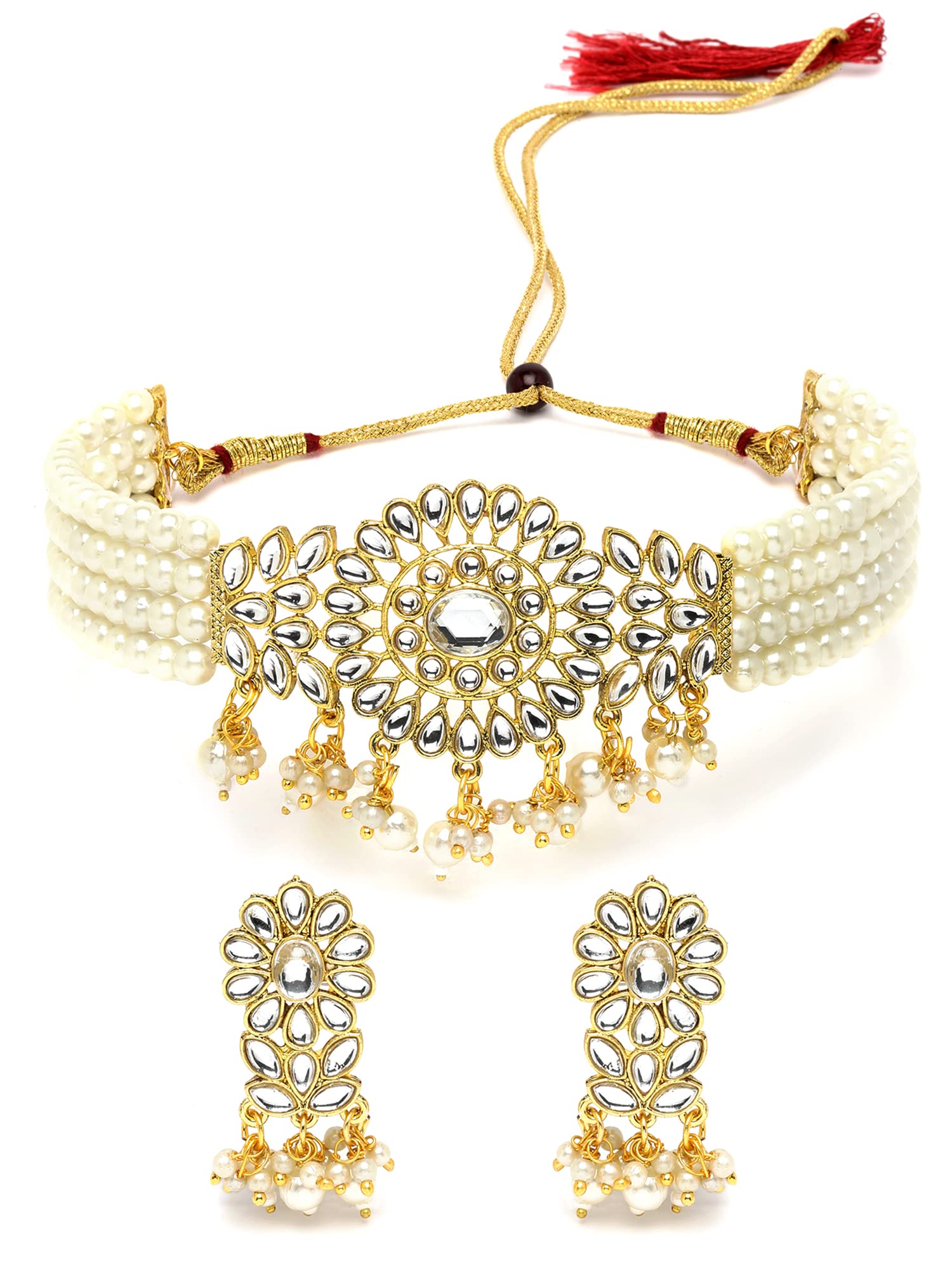 Karatcart Gold Plated Pearl Beaded Kundan Choker Necklace Set (B0BRVCPG4T) Amazon Price History, Amazon Price Tracker