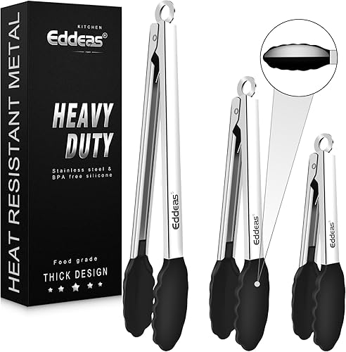 Miniatura 17 de Pinzas de cocina con puntas de silicona, pinzas para cocinar, resistentes al calor, 600 grados, pinzas de bloqueo de acero inoxidable, pinzas de