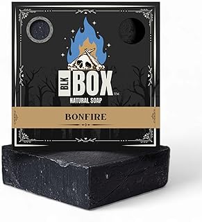 Black Box Limited USA MADE Men's Natural 5oz Bar Soap, Moisturizing Body Wash Made from Natural Oils - Handmade Cold Process No Harsh Chemicals Activated Charcoal Shea (Bonfire)