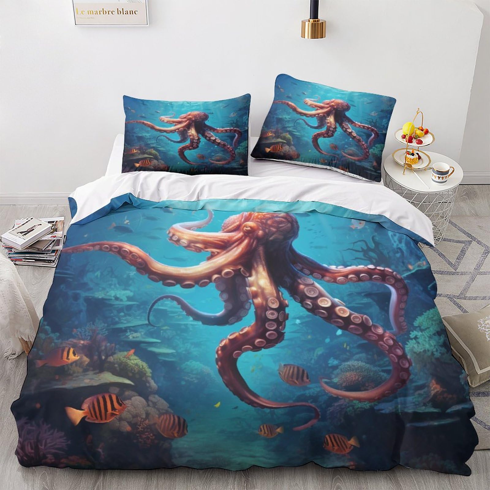 Opsrey Octopus-2 Octopus Finesse Deepsea Creature Bedding Set Hidden Zipper Duvet Cover Set With Pillowcases Quilt Cover Set Sleeping Aid Comforter Cover Various Sizes For Kids Adults Double（200X200cm）