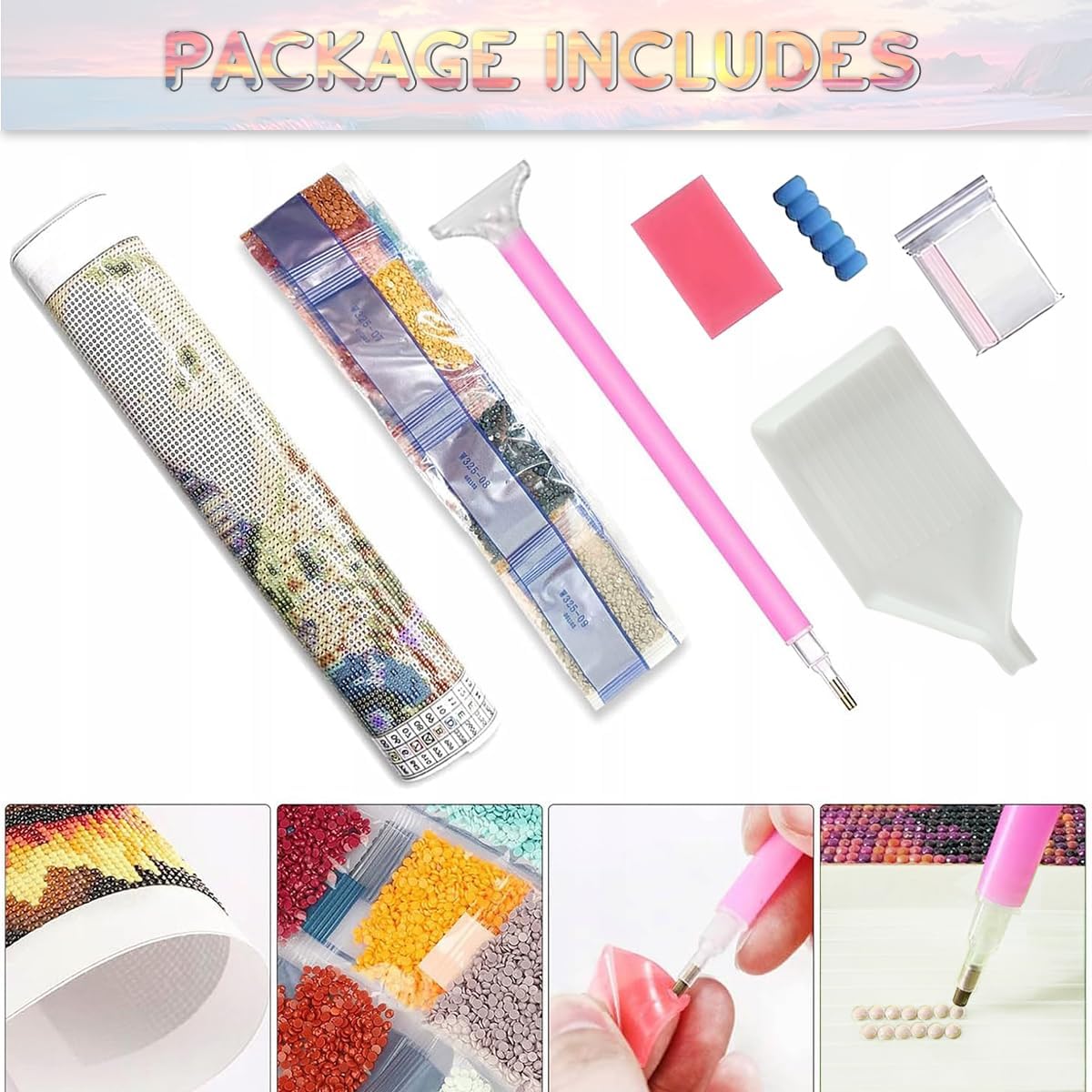 5D Sunset Beach Ocean Diamond Art Kit, Full Drill 27.5x15.7 for Adults image 3