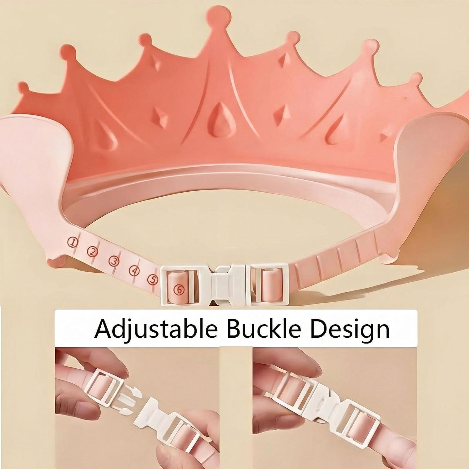 Baby Shower Cap, Baby Toddler Hair Washing Shield, Adjustable Silicone Bath Visor for Toddlers, Shower Hat for Kids 1-9 Years, Pink Crown