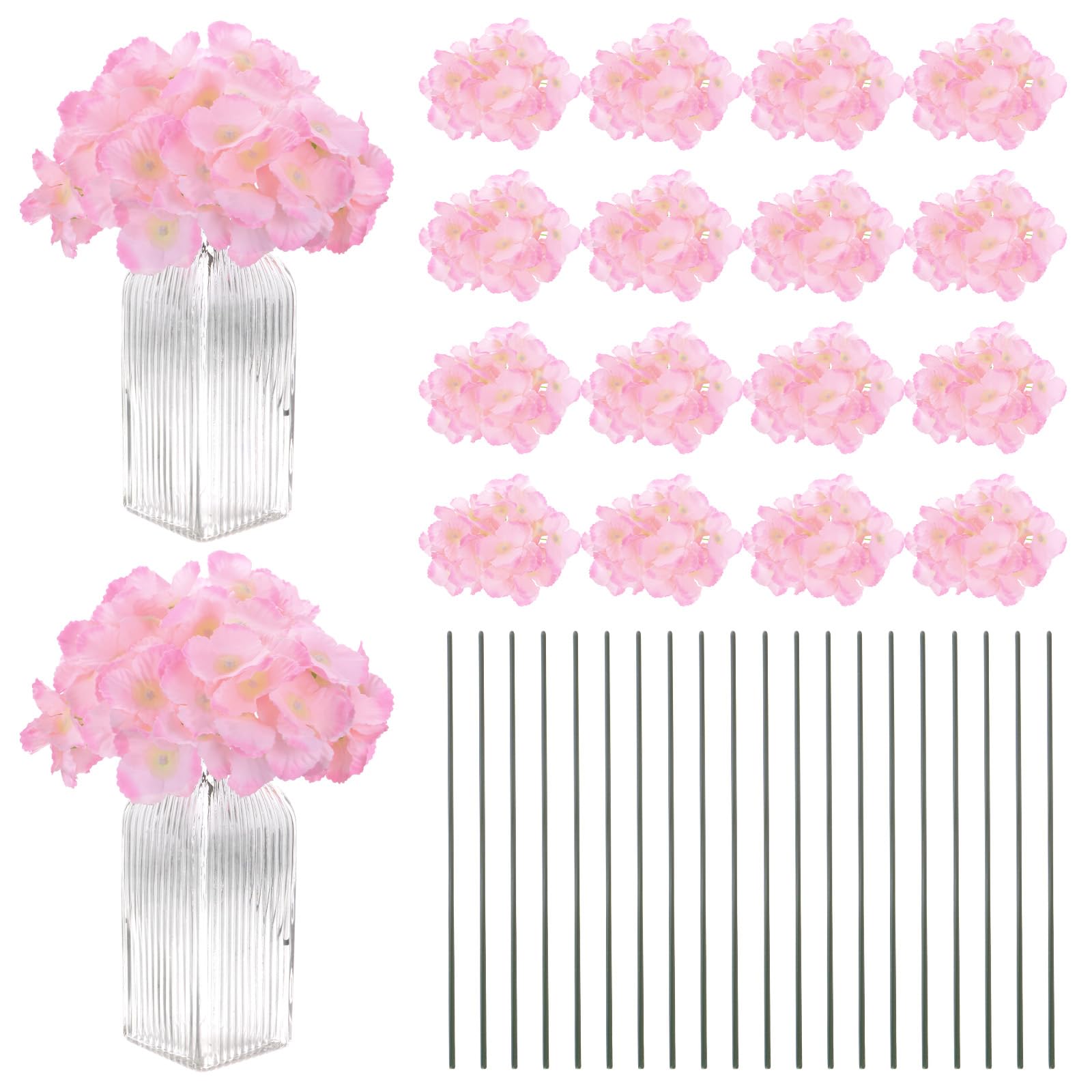 M METERXITY 66-Pack Silk Hydrangea Flowers, Artificial Full Hydrangea Flowers Heads with 66pcs Stems for Home Decor/Wedding/Christmas/DIY/Party/Garden [Pink Border Yellow Heart]