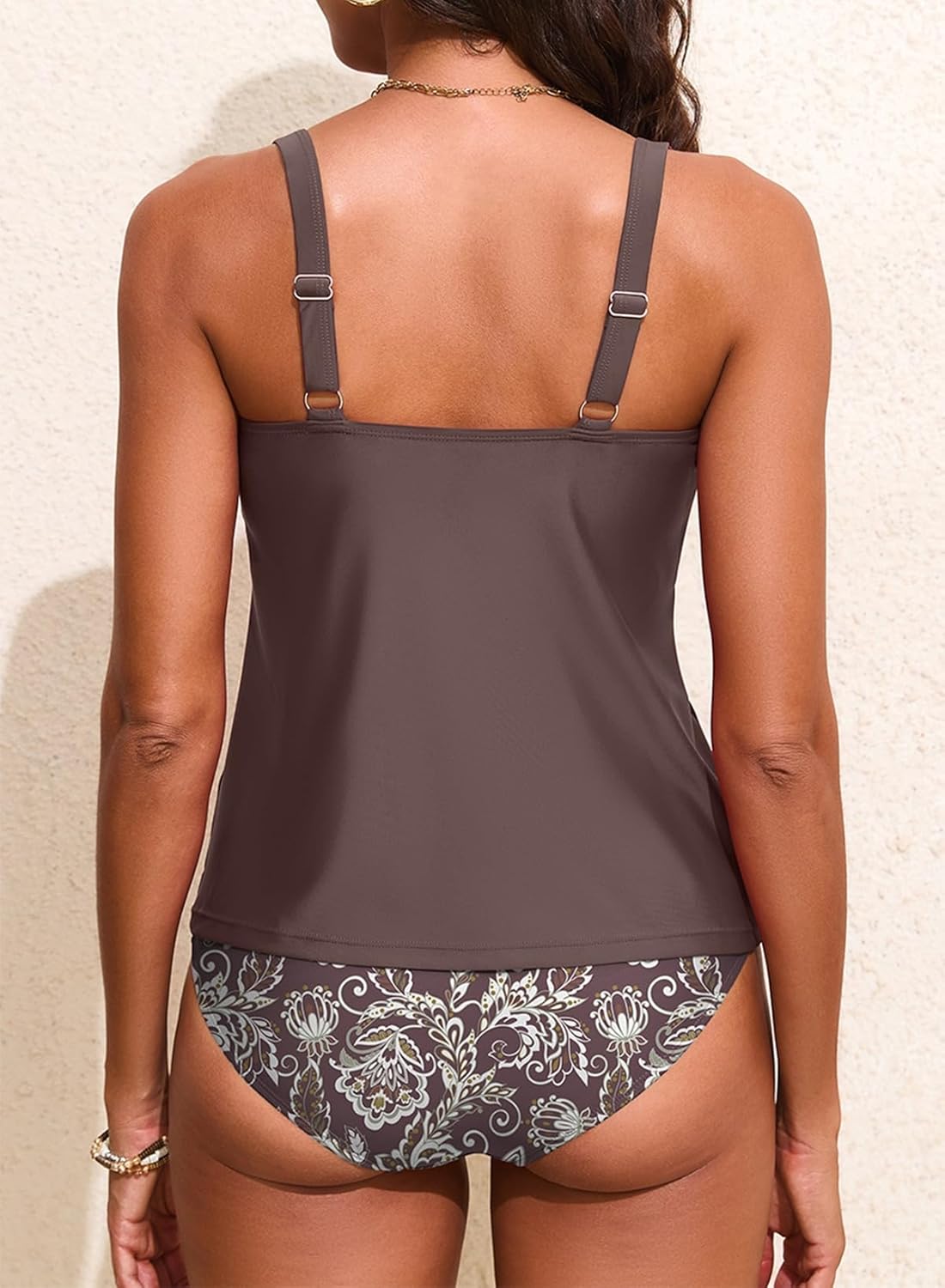 Aleumdr Womens Tankini Swimsuits Tummy Control Two Piece Bathing Suit Tie Knot V Neck Swim Top with Bottom - Image 3