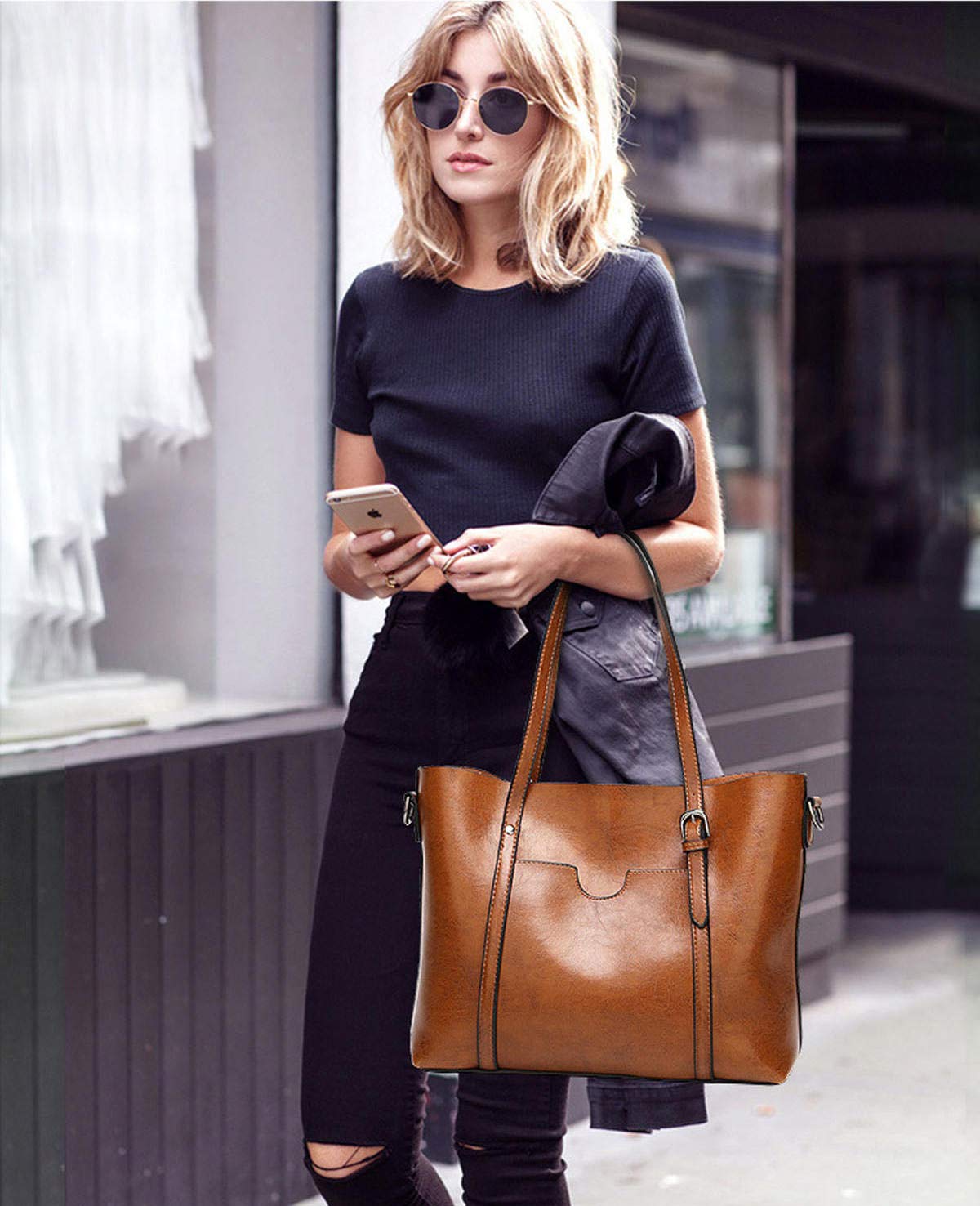 DEERWORD Mujer Bolsos Totes Casual Mano Marca Mediano Bandolera Antirrobo Hombro Italianos PU Cuero 5399 1 piezas