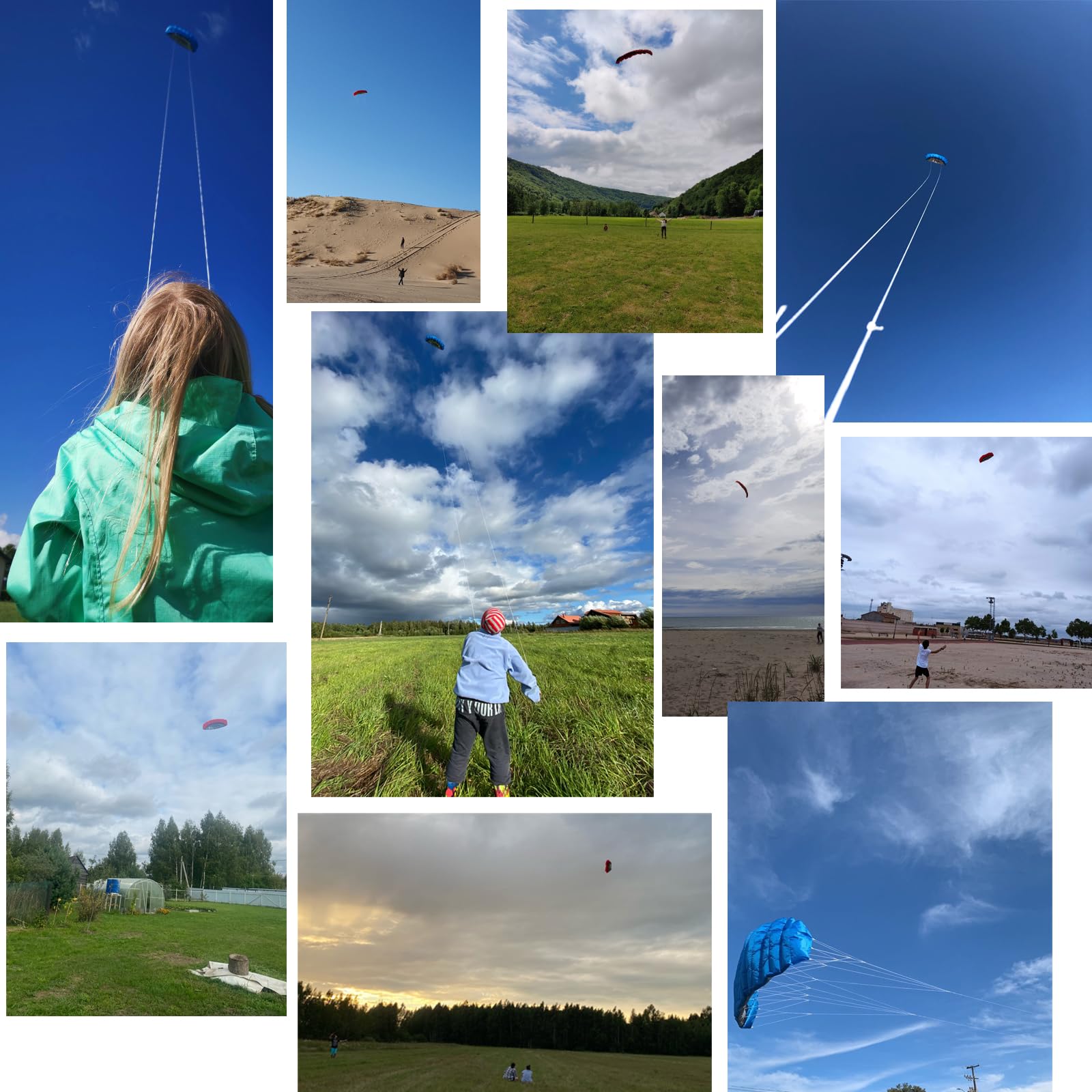 Touch the sky Cometa de Paracaídas Suave de Doble línea de 100in con Correa para La Muñeca,Excelentes Juegos Al Aire Libre y Juguetes de Actividades,Adecuados para Los Avanzados y Entusiastas.
