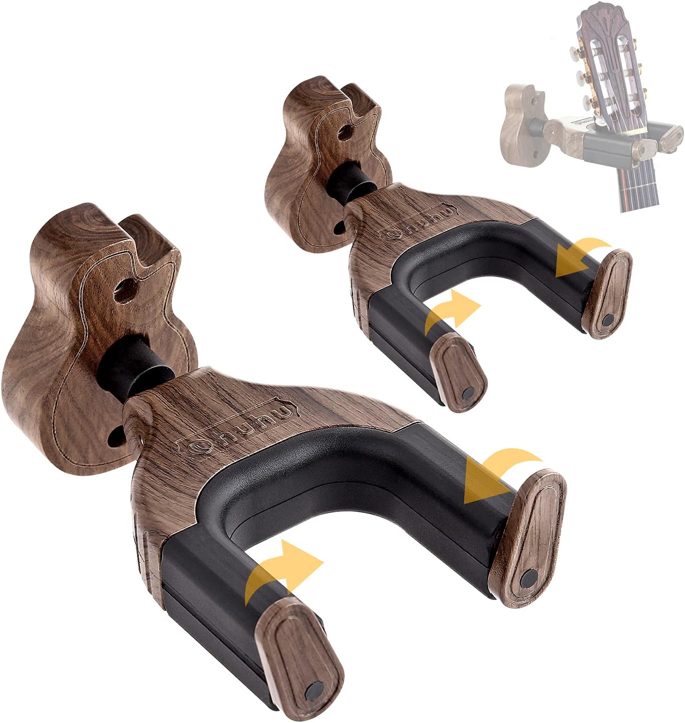 Auto Lock Guitar Wall Mount Hanger 2-Pack, Ohuhu Guitar Hanger Wall Hook Holder Stand for Bass Electric Acoustic Guitar, Black Walnut