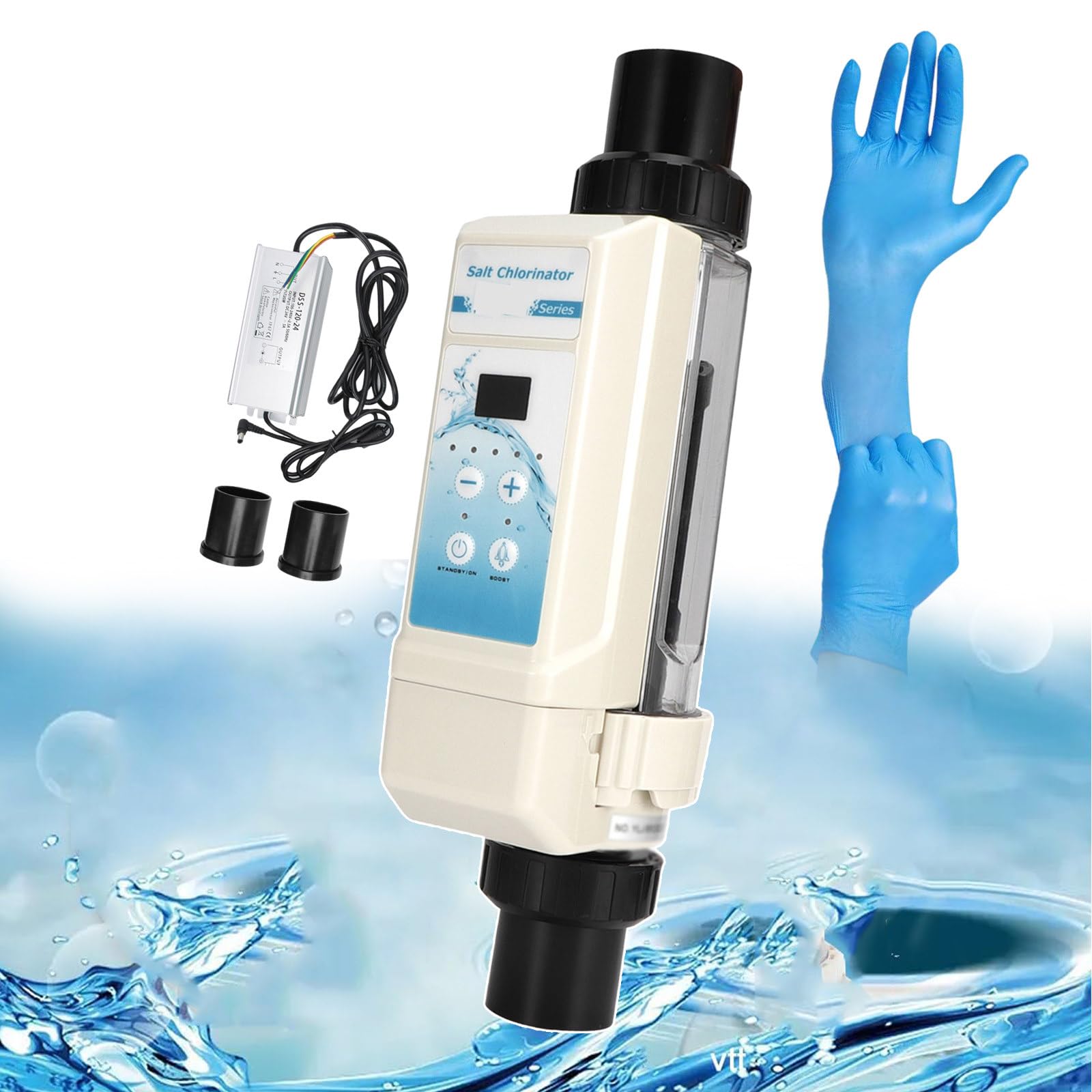Generador De Cloro Salino, Clorador Automático De Piscinas De Agua Salada con Pantalla - Detección del Nivel De Agua, Máquina De Cloración Salina para Piscinas De SPA, Piscinas,EC-8
