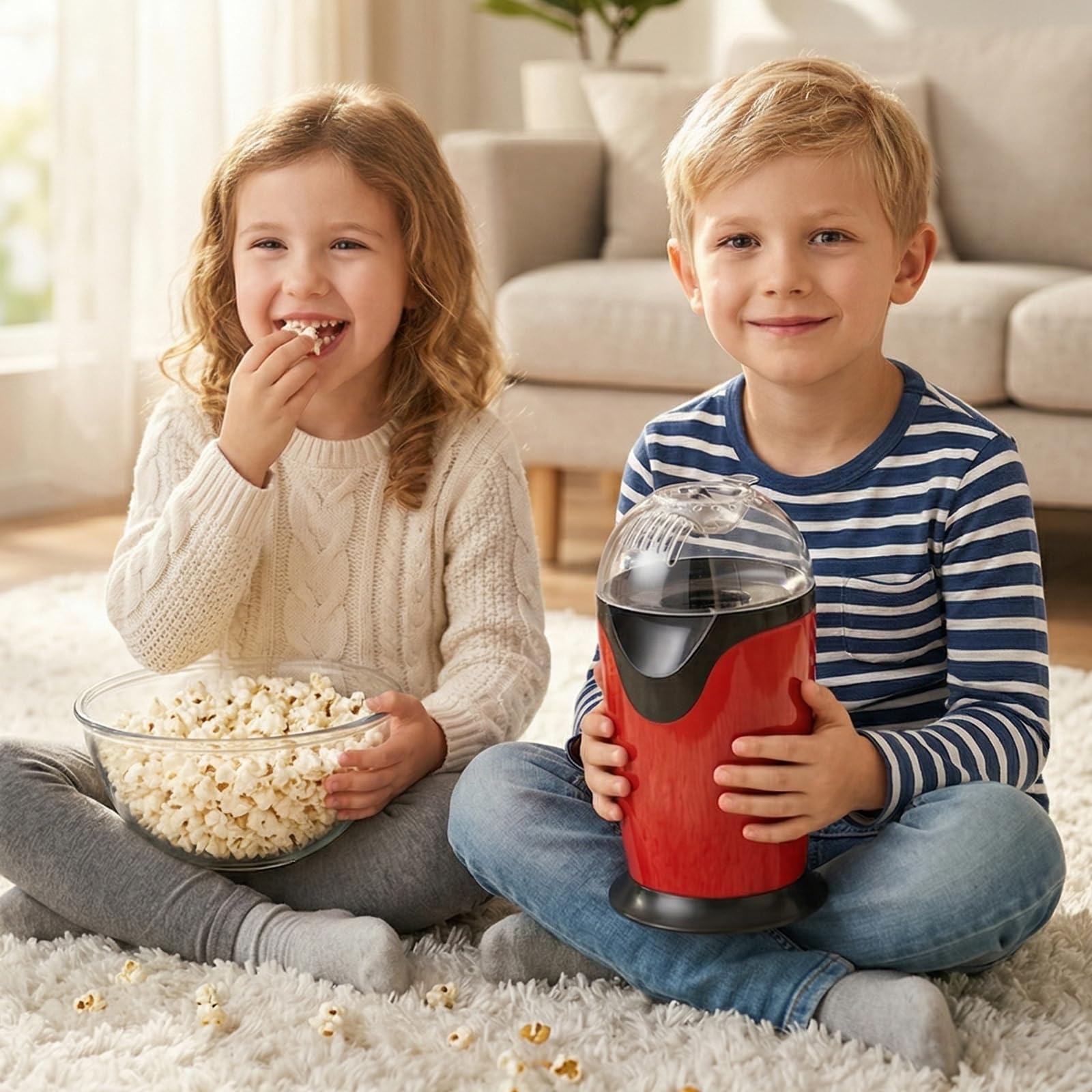 Macchina per popcorn, 1200 W, 2,5 l, per popcorn ad aria calda, senza olio, 3 minuti, popcorn elettrici, per serate di calcio, serate cinema, feste di famiglia e feste
