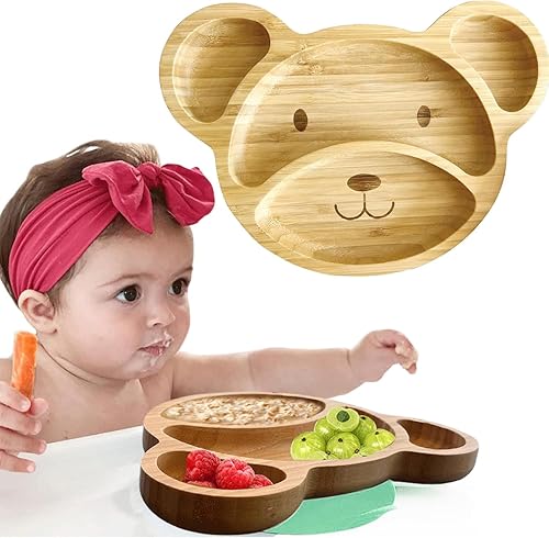 Miniatura 8 de Platos de bambú para niños  Placa de succión de bambú para bebés y niños pequeños para la alimentación y el destete  Promueve la autoalimentación