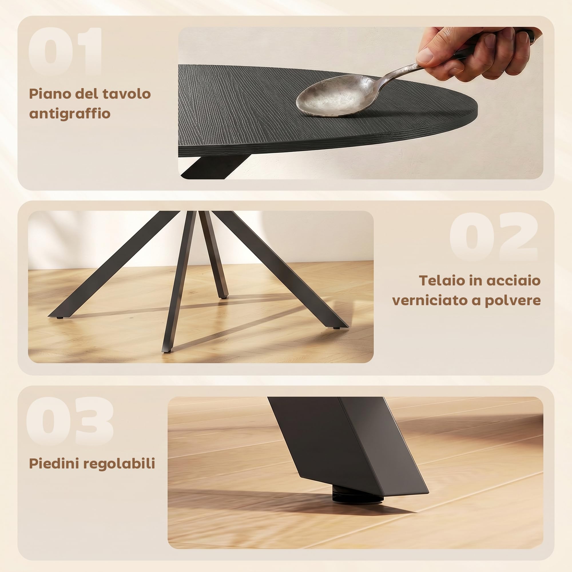 HOMCOM Tavolo da Pranzo Rotondo Ø120 cm, Piano Effetto Legno, Nero