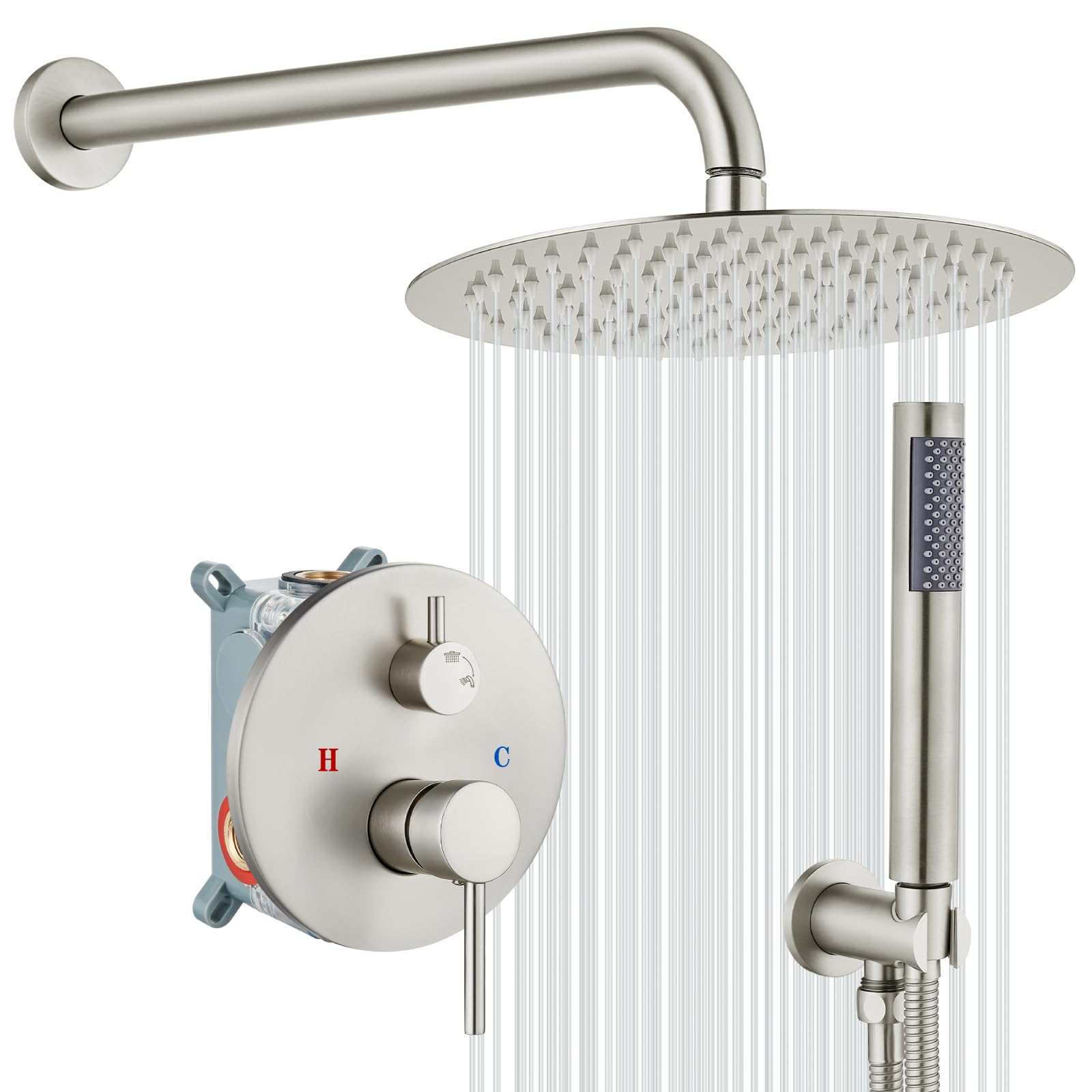 Pomme de douche ronde en nickel brossé pour transformer votre bain en spa