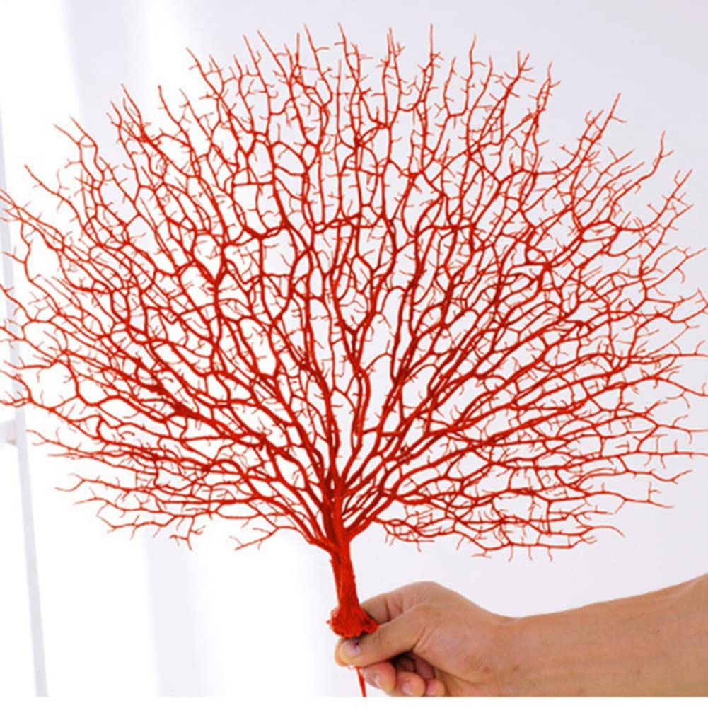 Branche de corail de simulation,URMAGIC décoration d'aquarium, 50x40cm Arbre de mer de corail artificiel, décoration de mariage, ornement d'aquarium de paysage en plastique, Red