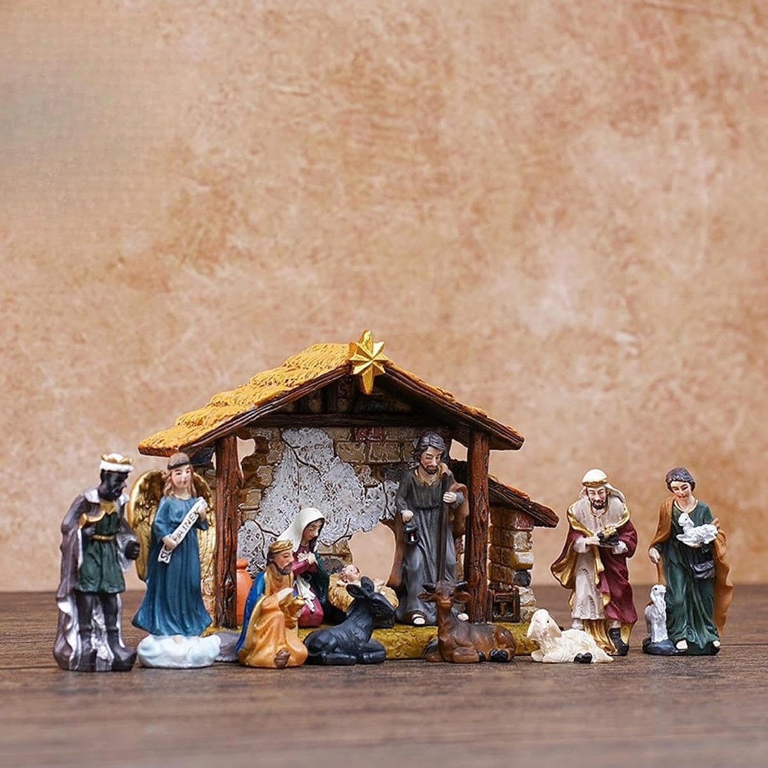 12 Pieces Christmas Nativity Figurines Holy Family Statues Sculptures Collectable Craft Jesus Manger Scene for Bedroom