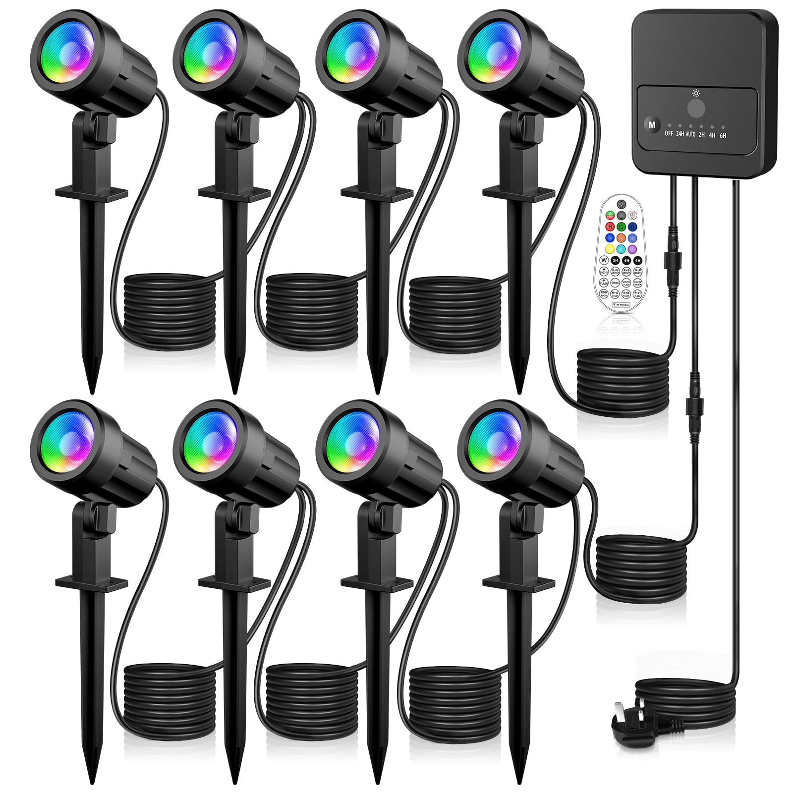MEIKEE RGB Garden Spike Lights Color Changing LED Landscape Spotlights Dimmable IP66 Waterproof Lawn Light 10 Colors 30 Modes Decorative for Landscape Garden Lawn Patio Yard with UK Plug