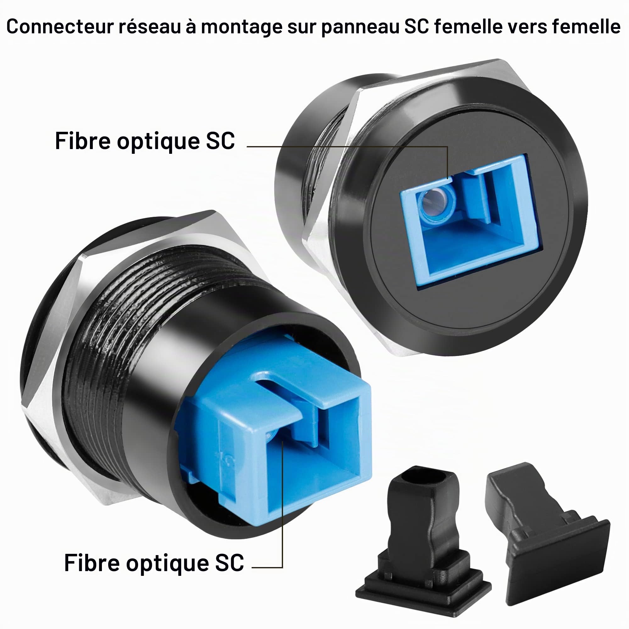 QIANRENON SC Fibre Encastré Fileté Montage Fixe Adaptateur, SC Femelle à Femelle Panneau Montage Réseau Connecteur Monomode, Fixe au Sol, Panneau, Bureau, Armoire