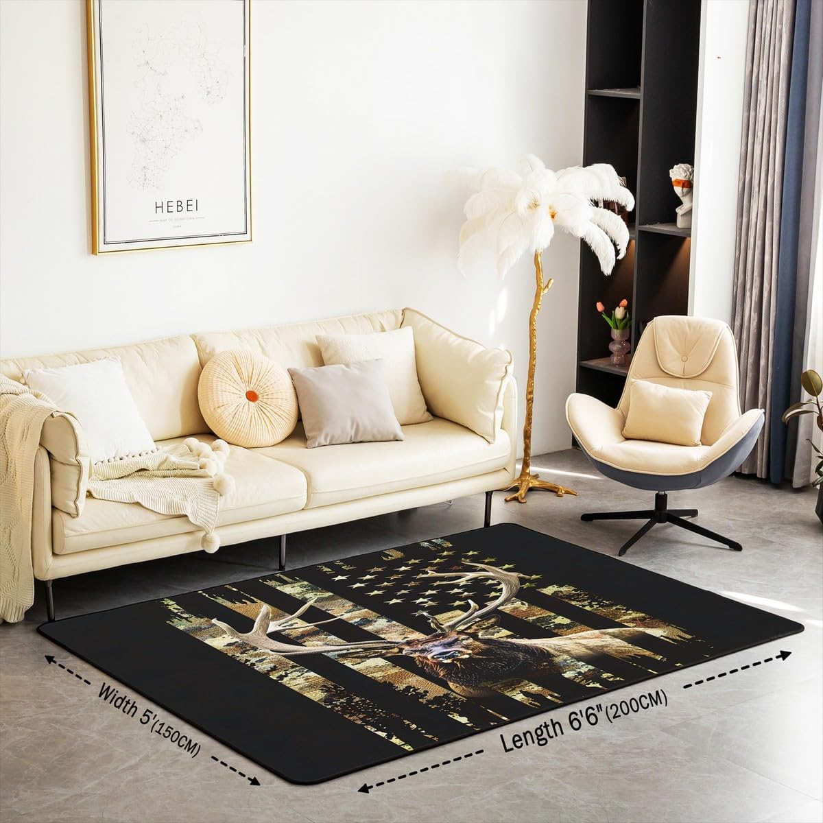 American Flag Area Rug Deer Living Room Rugs for Kids Boys Girls Deer Hunting Decorative Carpet Antlers Wild Animal Indoor Floor Mat Area Rug 3x5