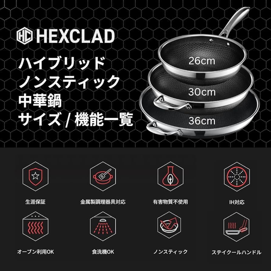 Amazon｜HexClad ハイブリッド ノンスティック 中華鍋 【26cm