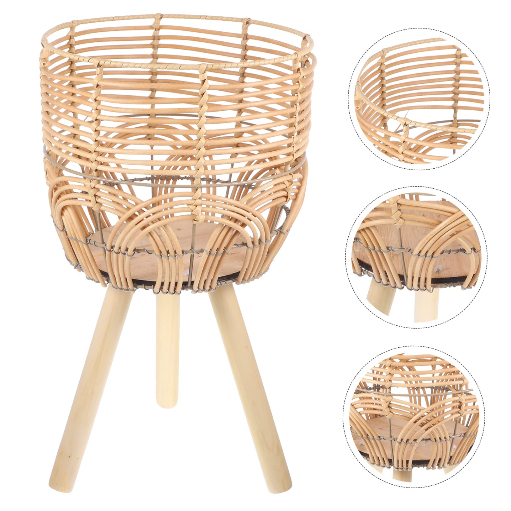 Support pour Plantes en Bambou Tressé sur Pieds, Style Rustique