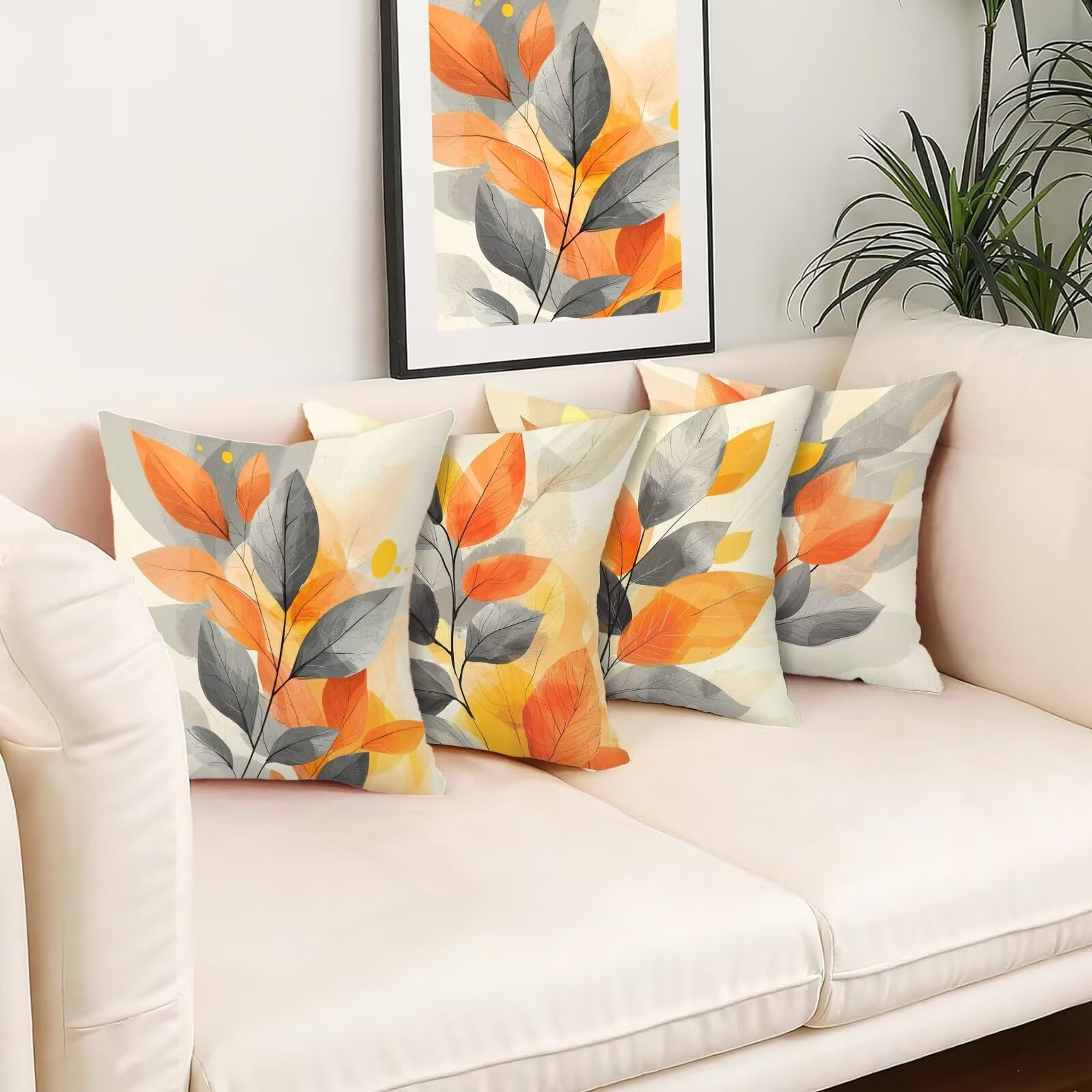 Kissenbezug 55x55 Grau 4er Set Samt Kissenbezüge Blätter Zierkissenbezug Kissenhülle Dekorative Weiche Quadratische Dekokissenbezug Sofakissenbezug Couchkissen für Deko Schlafzimmer Wohnzimmer Y-97