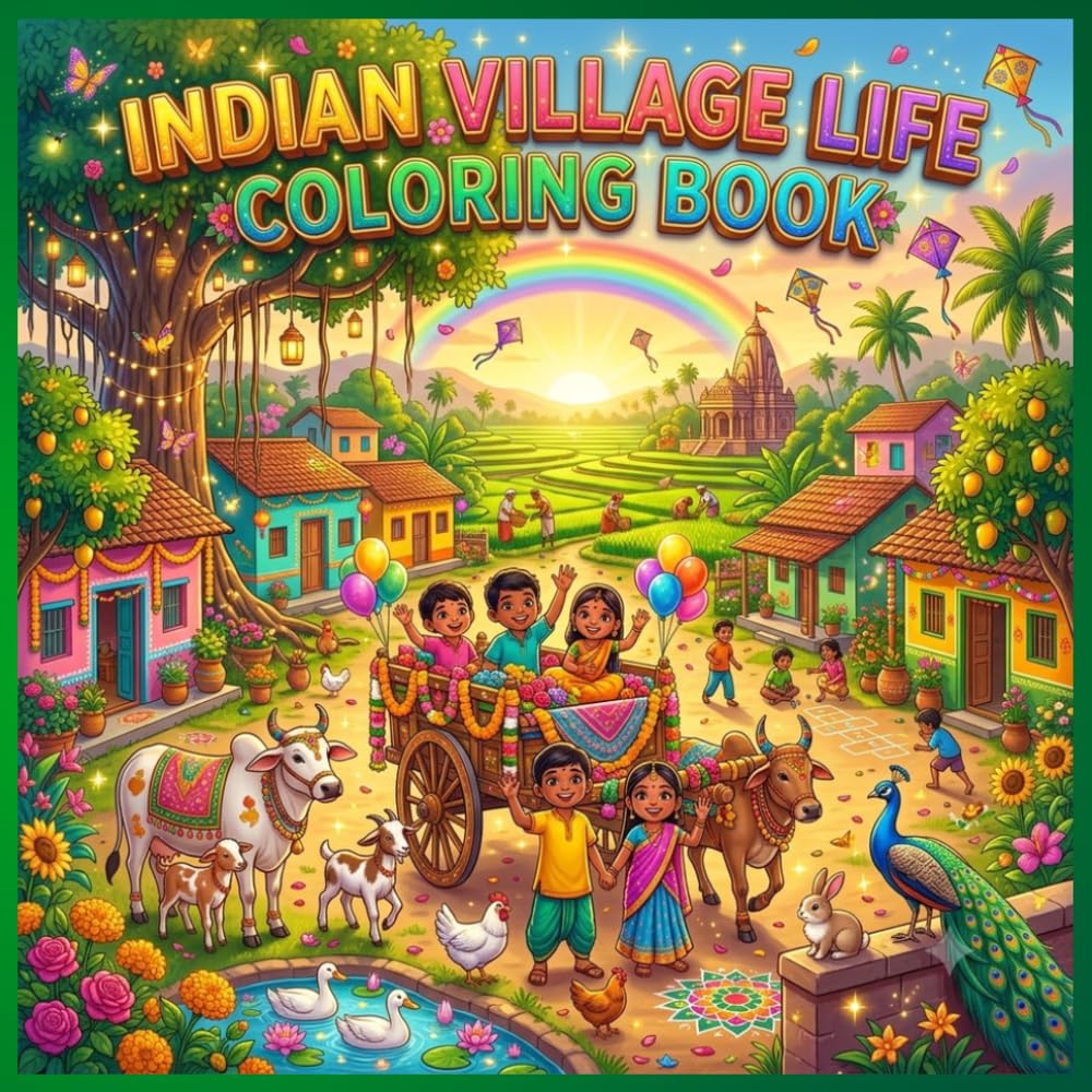 Indian Village Life Coloring Book: 30 Fun and Beautiful Indian Village Scenes for Kids to Color and Enjoy