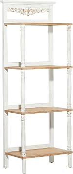 Deco 79 Wood Floral Intricately Carved 4 Shelf Shelving Unit, 22" x 13" x 57", White