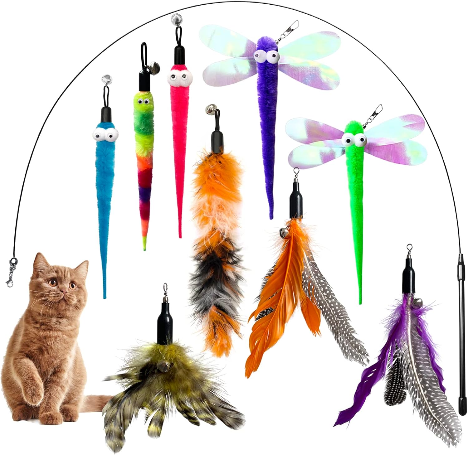 YUBONUS Cat Toys Kitten Toys, Interactive Cat Toy 1pcs Cat Wand Toy & 9pcs Natural