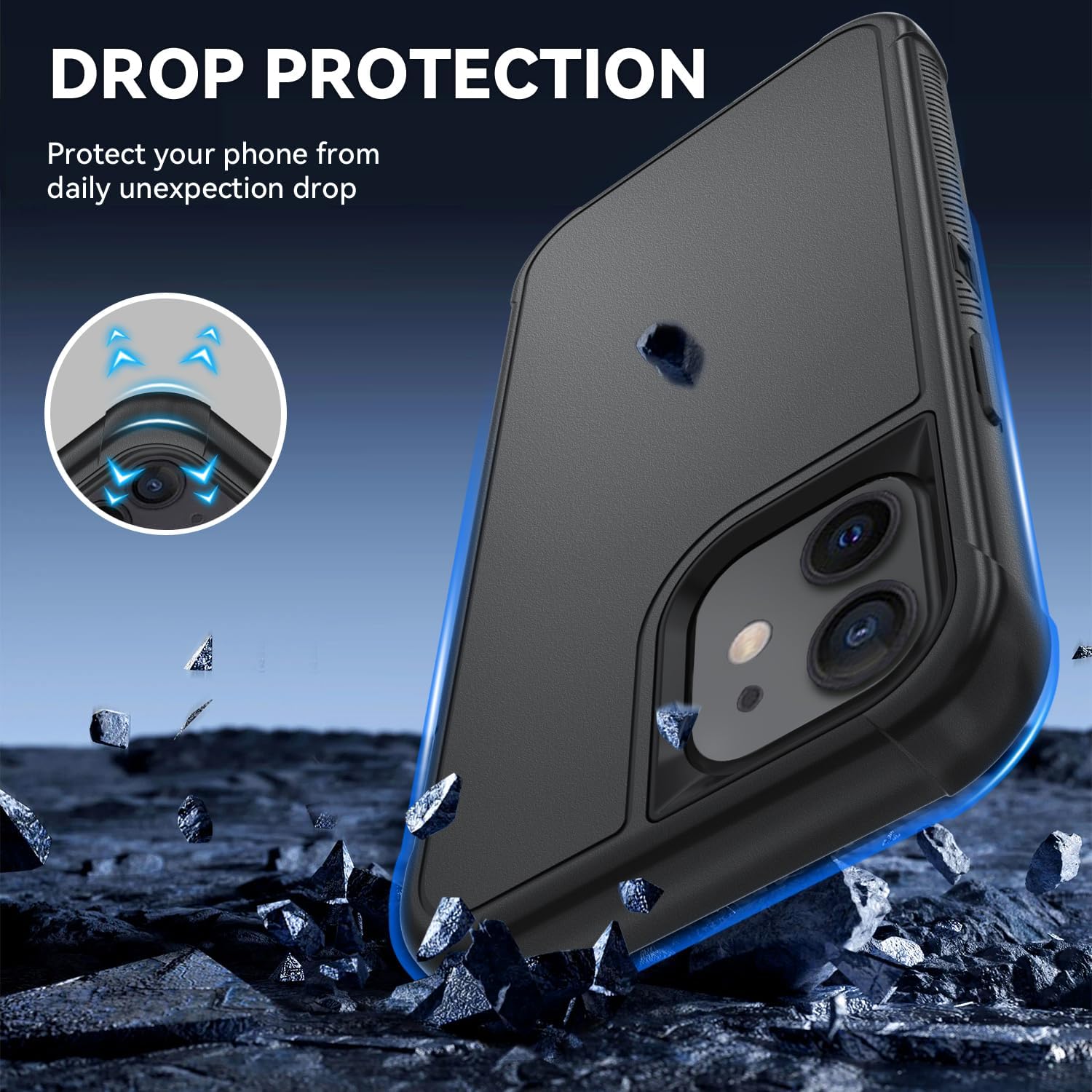 SunStory Compatible with iPhone 11 Case with HD Screen Protector, 3-Layer Heavy Duty Full-Body Cover,3 in 1 Hybrid Protective Case for iPhone 11 6.1,Black