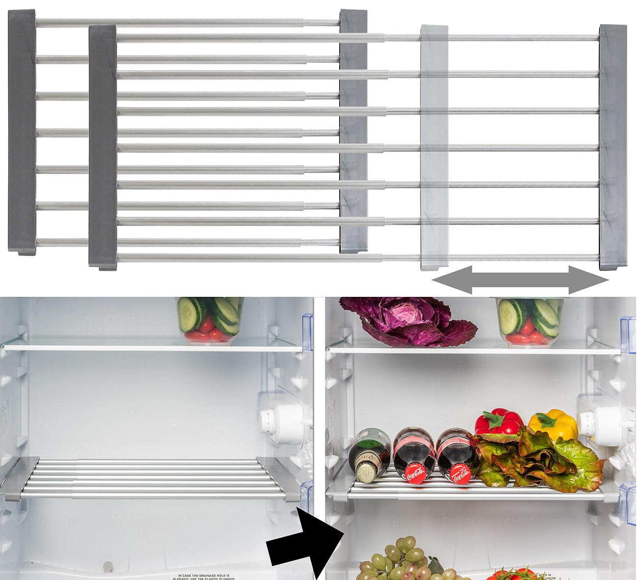 Rosenstein & Söhne Kühlschrankregal: 2er-Set Universal-Einlegeboden für Kühlschrank, ausziehbar bis 60 cm (Einlegeboden Kühlschrank Gitter, Teiler, Regal)