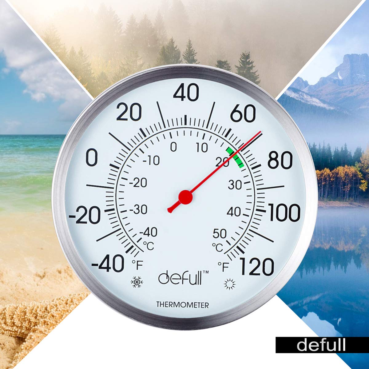 5" Large Dial Indoor Outdoor Thermometer - Battery-Free, Dual Scale -40°F to 120°F / -40°C to 50°C, Stainless Steel with Wall Mount or Table Stand for Home, Patio, Garage