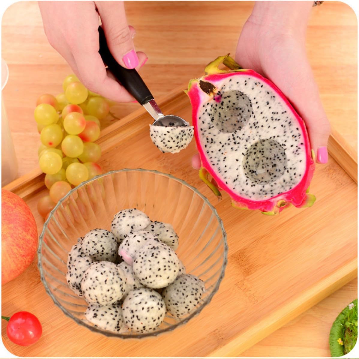 5 Pcs Double End Dig Ball Spoon for Melon and Ice Cream, Black