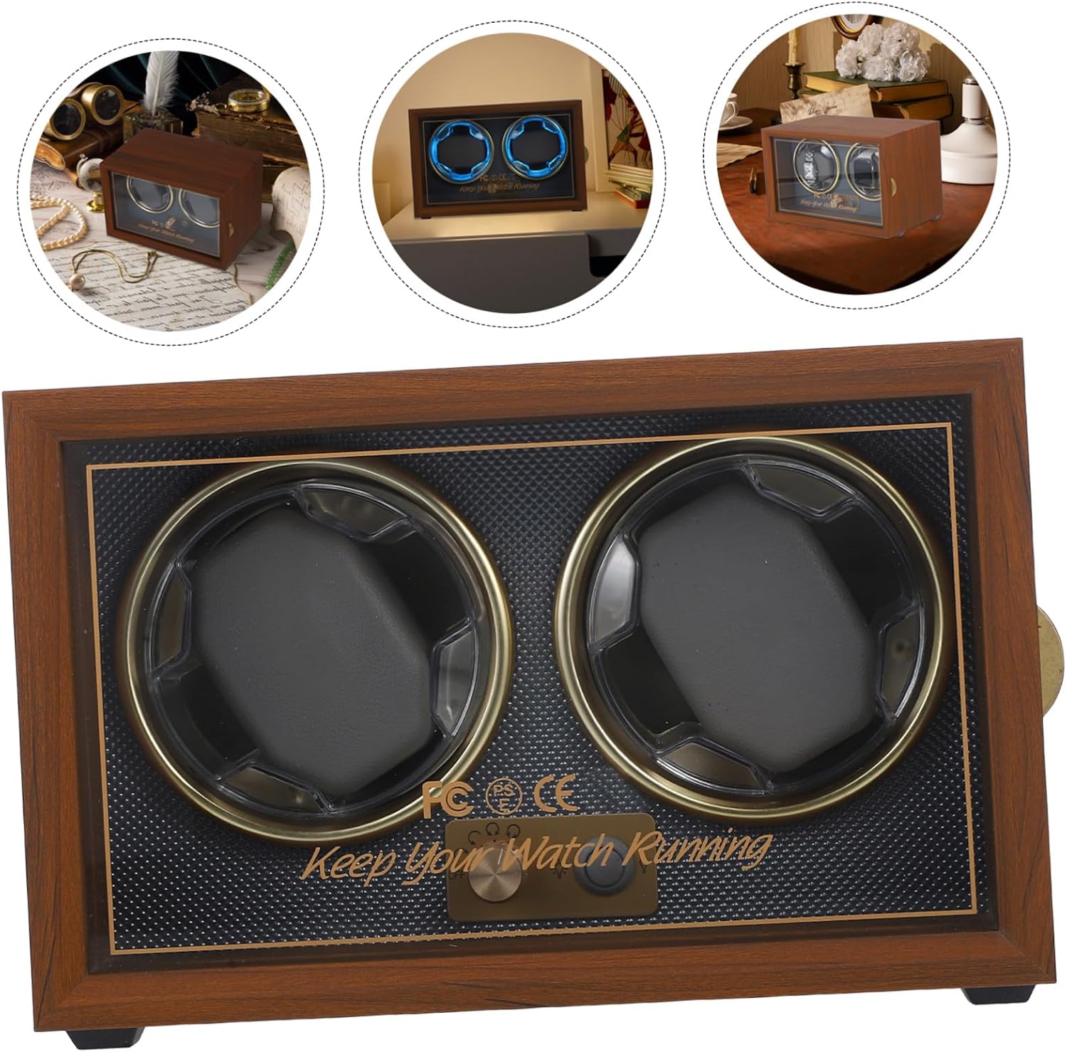 Mechanical Watch Winder Box for 2 Watches Black Walnut Wood Retro Design 5 Adjustable Rotation Modes for Men and Women Random Color