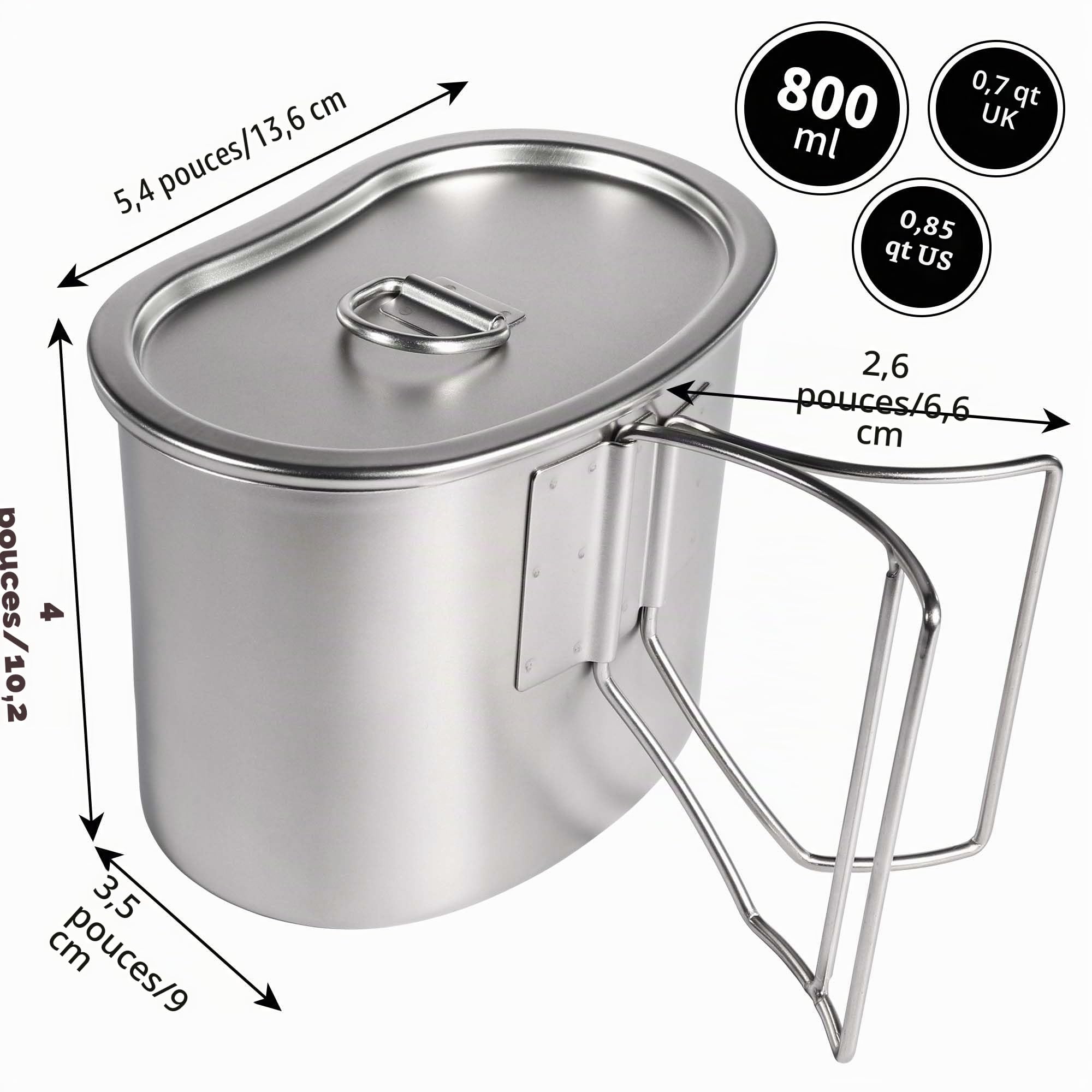 Goetland Gourde Militaire Américain 304 Inox Armée Américaine Tasse Quart Militaire 800 ml avec Couvercle Camping Quart Accessoires