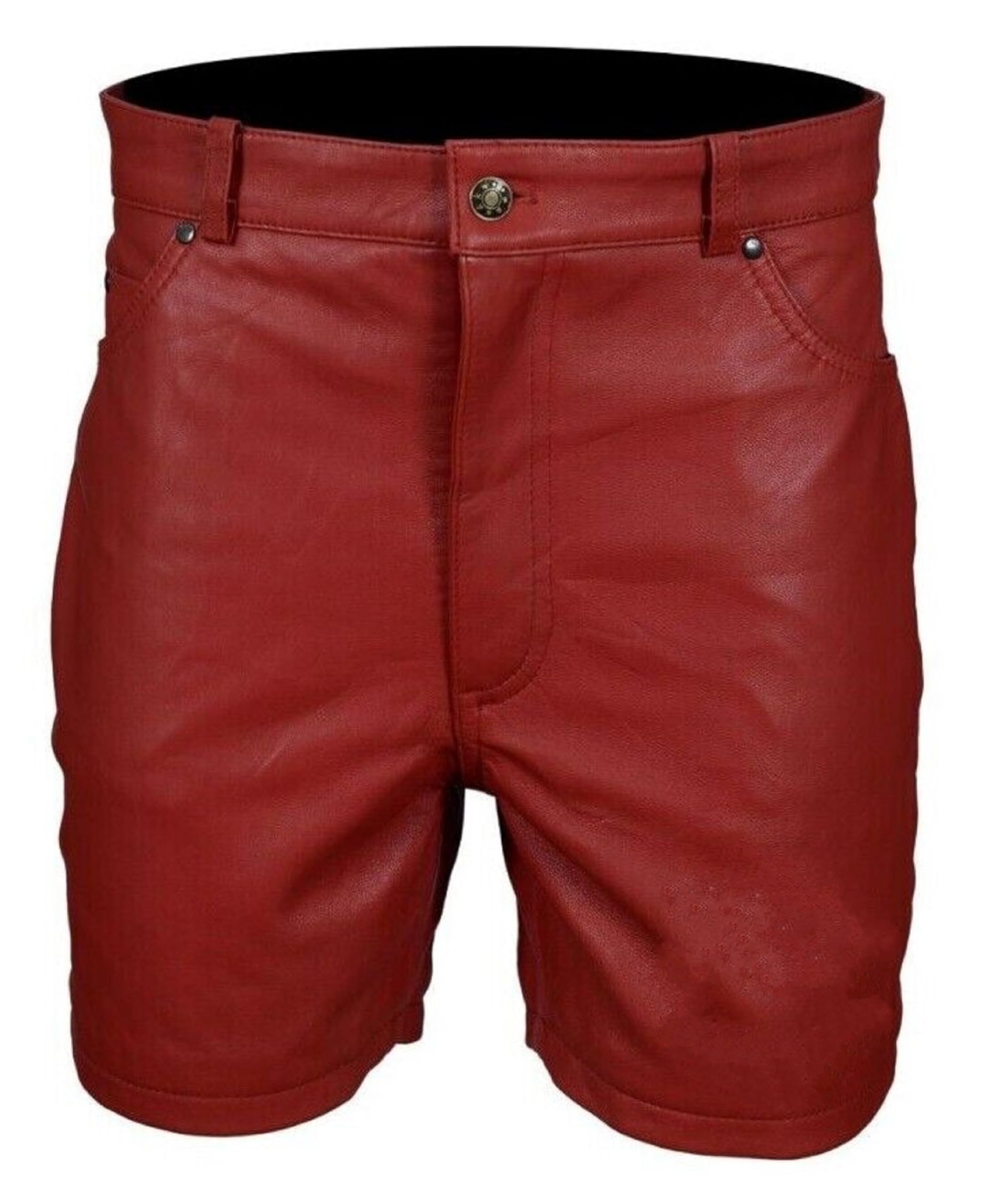 Mens Leather Shorts Genuine Real Leather Multi Pockets Pant Style Zipper Shorts Nicker for Workout,Running,Gym,Party
