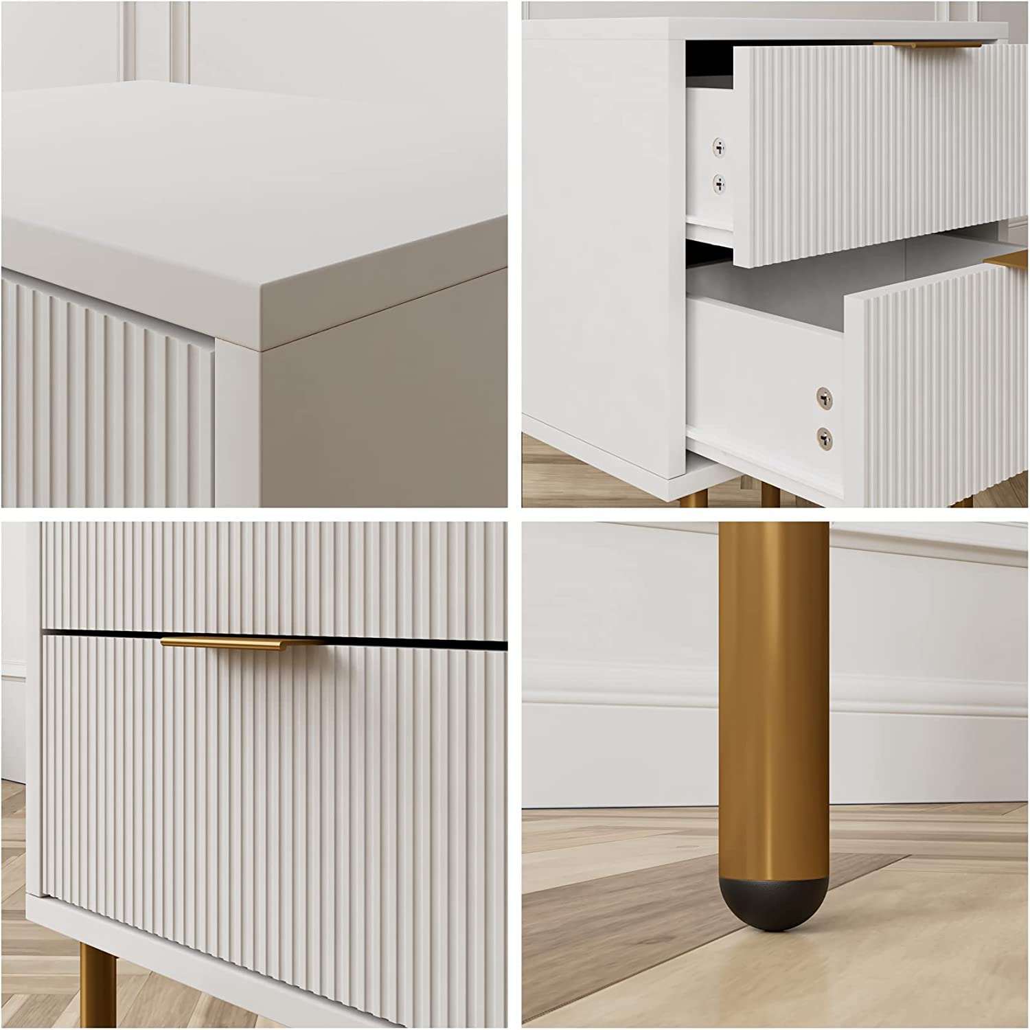 HEYZOEY Mesita de Noche, mesita de Noche Moderna, Estilo Bohemio, para Dormitorio, salón, Blanco (2 cajones)