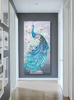 リビングルームの壁画垂直芸術の油絵玄関ホールのポーチ壁\r\r 掛け絵画（孔雀の絵 リビングルームの壁画垂直芸術の油絵玄関ホールのポーチ壁掛け