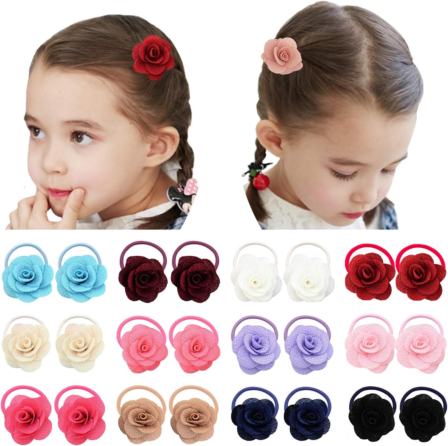 Elesa Miracle12 Pairs Baby Girls Hair Bow Elastic Ties Mini Bow Hair Elastics