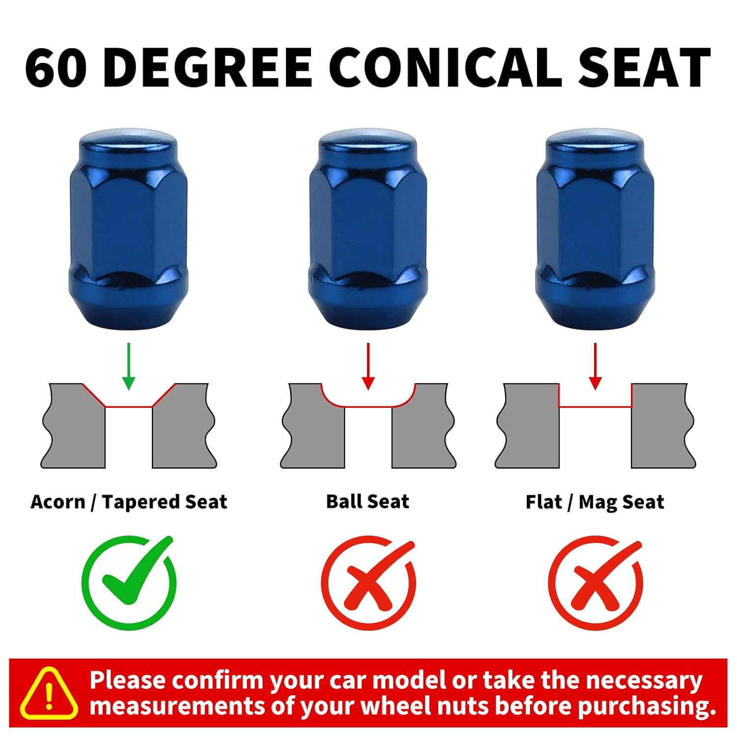 20pcs M12x1.5 Lug Nuts for Escape 2001-2023, Fusion 2006-2020, Focus 2000-2023, Honda Accord/CR-V/Civic, Corvette/Cruze Aftermarket Wheel Nuts, Blue