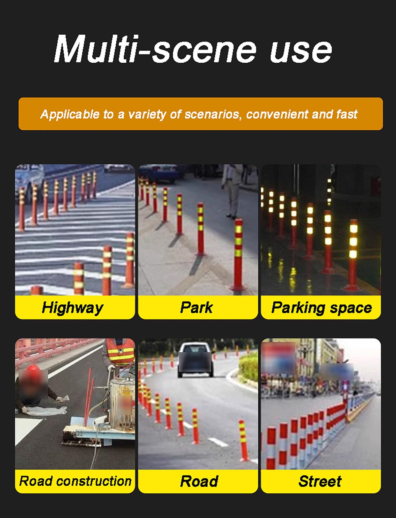 Cône de chantier, poteau de signalisation, poteau de sécurité en plastique, cônes de sécurité routière, cônes de signalisation routière for allées, marqueurs routiers réfléchissants, poteau de borne(M