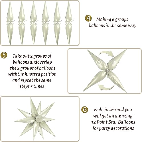 Miniatura 4 de Moukiween 60 globos de estrella color crema, globos de papel de aluminio de estrella de explosión de 12 puntos para cumpleaños, baby shower,