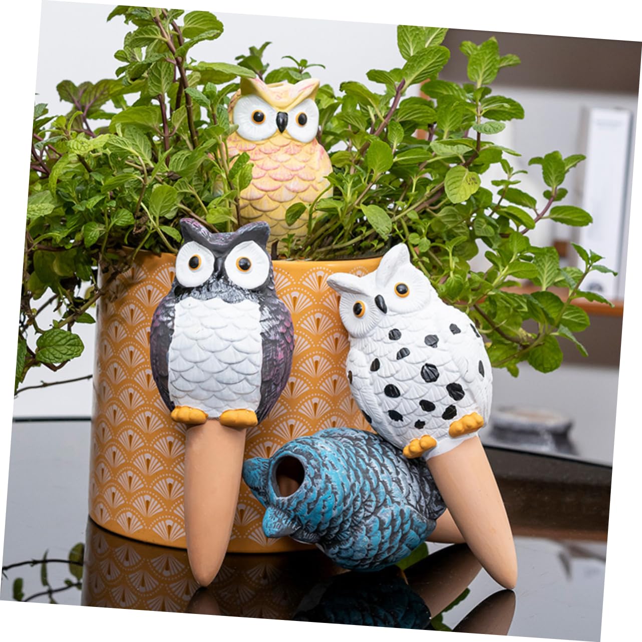 Yardwe Dispositif D’arrosage Automatique de Hibou, 4 Pièces, 210ml, en Latérite, pour Plantes en Pot et Jardinières D’intérieur