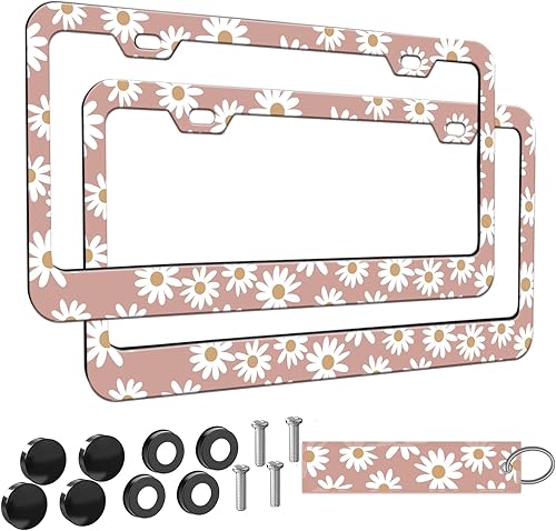 Miniatura 33 de 2 piezas Marco de matrícula azul con diseño de bosque montañoso para mujeres, marcos de etiqueta decorativa de coche azul montañoso para chicas,