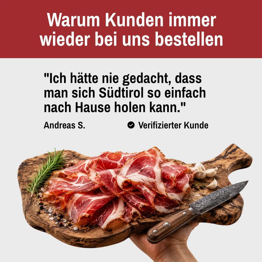 Speck Degustationspaket – Südtiroler Spezialitäten Paket – verschiedene Speck Sorten handwerklich hergestellt & traditionell veredelt