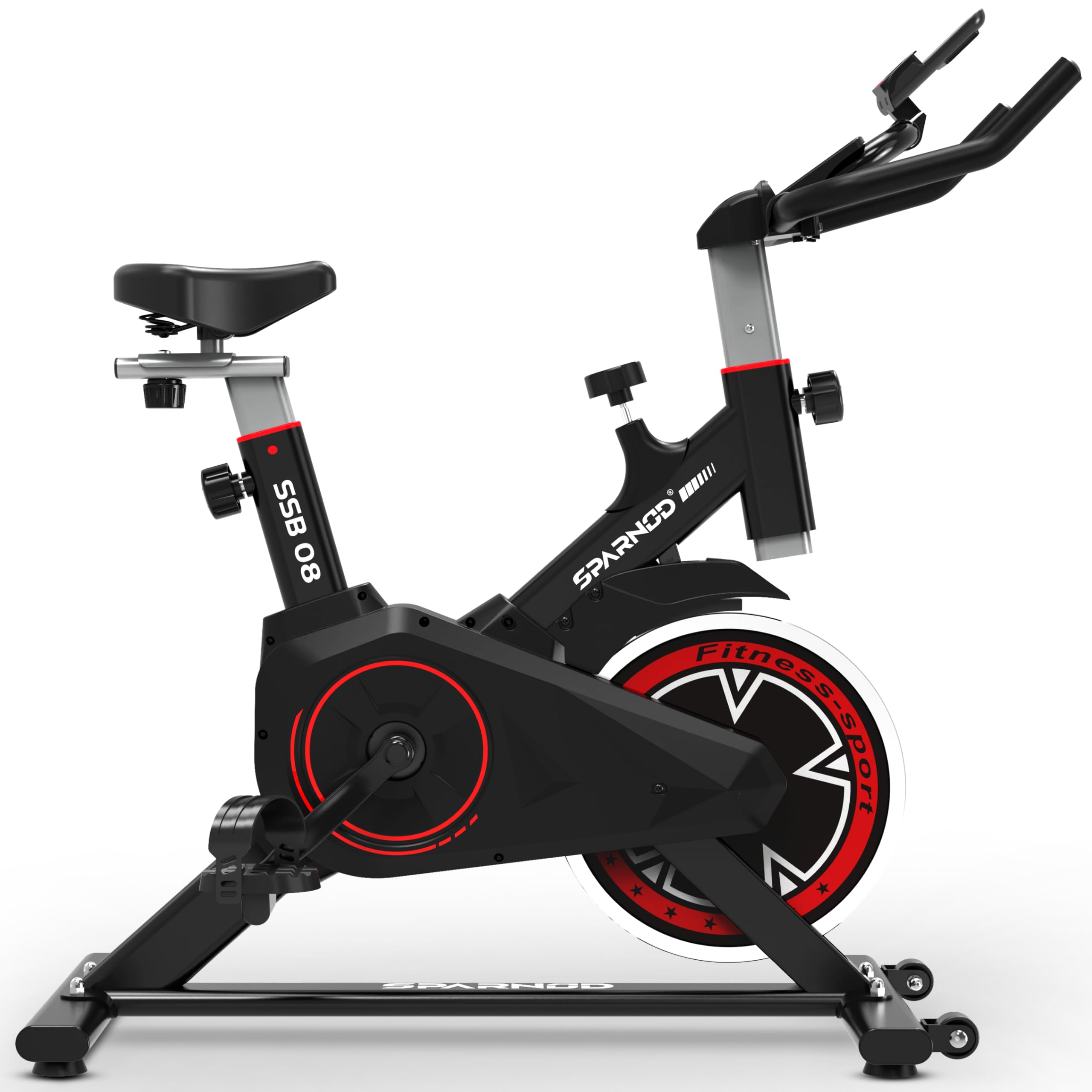 SPARNOD FITNESS SSB-08 Spin Bike Exercise Cycle for Home Gym with 8kg Flywheel, LED Display, Adjustable Resistance, Silent Belt Drive, 4-way Adjustable Cushioned Seat and 2-way Handlebar (SSB-08 (8kg Flywheel))