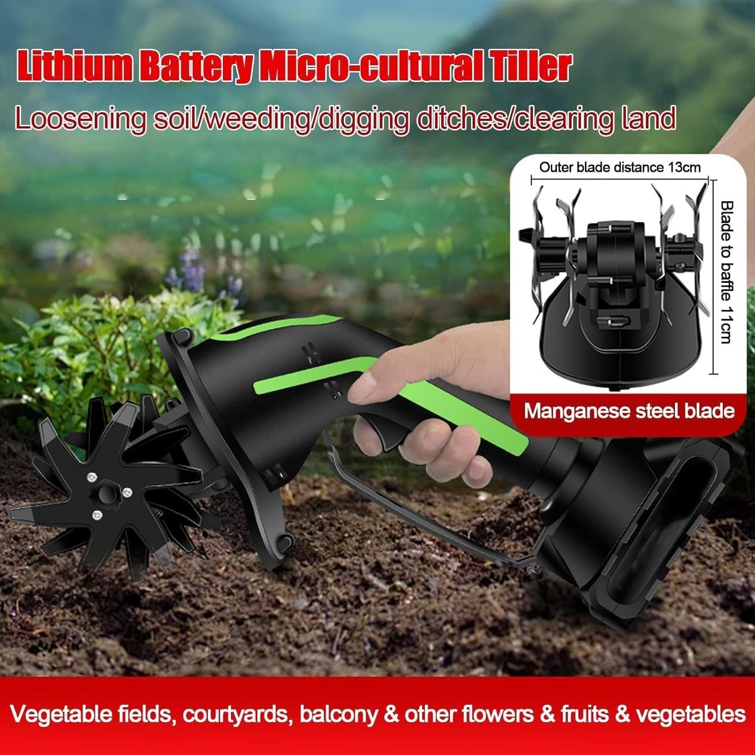 Cultivador Portátil, Rotocultivador Inalámbrico, Rotocultivadores De Jardín con 2 Baterías, Azada Eléctrica Manual, Herramientas para Labrar El Suelo, para Y Huertos
