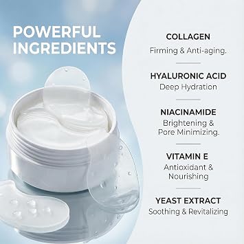Bio-Collagen Eye Patches 30 PairsUnder Eye Patches for Dark Circles, Puffiness, Fine LinesWith Collagen, Hyaluronic Acid, NiacinamideHydrating, Anti-AgingKorean Skincare