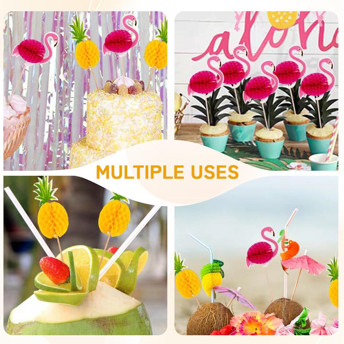 70 Pezzi Ombrelli da Cocktail 3D Fenicottero Ananas Fireworks Palma Decorazioni Cocktail Party per Bevande Matrimonio Festa Estiva Compleanno Decorazione